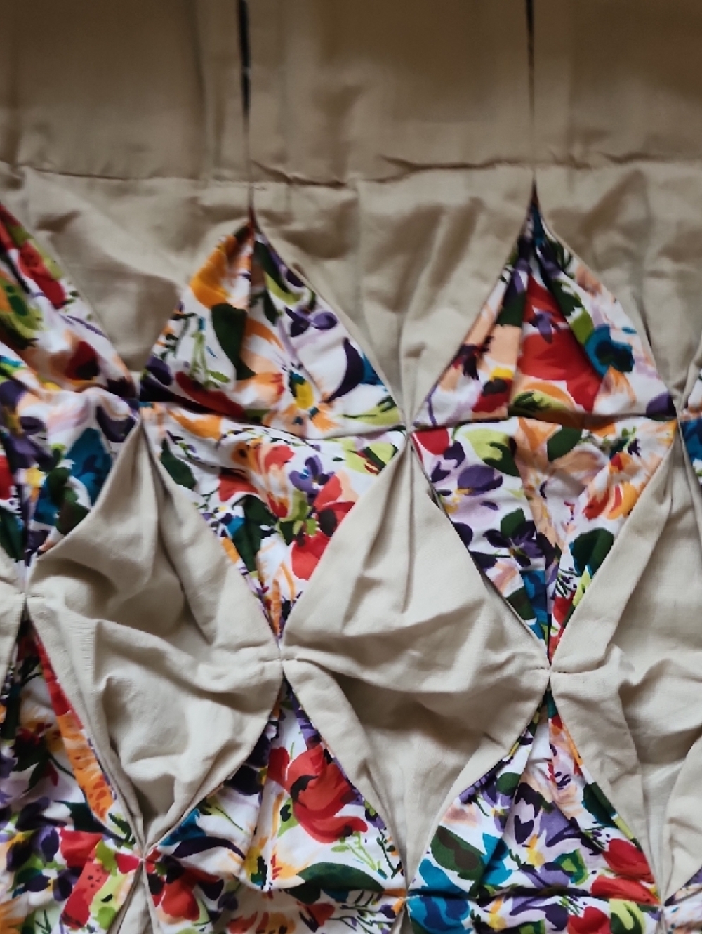Anthropologie Boho Patchwork Window Panel Curtain Beige Floral - Picture 3 of 4